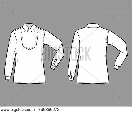 Shirt Cavalry Officer Technical Fashion Illustration With Bib, Elbow Fold Long Sleeves, Relax Fit, C