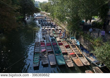 Rows Of Empty Punts In Oxford On The River Cherwell In The United Kingdom Taken On The 15th Of Septe