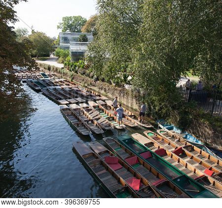 Empty Punts On The River Cherwell Beside Magdalen Bridge In Oxford In The Uk, Taken On The 15th Of S