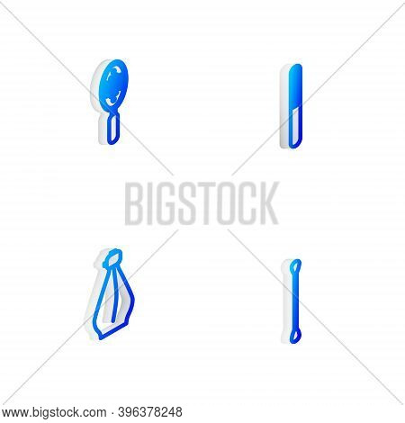 Set Isometric Line Nail File, Hairbrush, Perfume And Cotton Swab For Ears Icon. Vector
