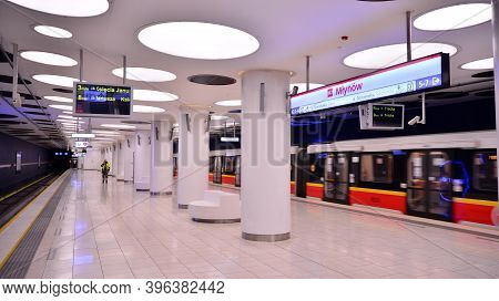Warsaw, Poland. 24 November 2020. Second Line Of Warsaw Subway System. Warsaw Metro Station Interior