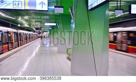 Warsaw, Poland. 24 November 2020. Second Line Of Warsaw Subway System. Warsaw Metro Station Interior