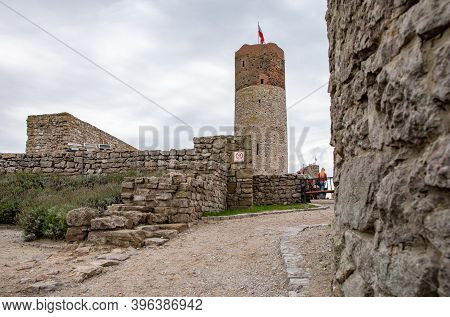 Checiny, Poland - September 06, 2020: Courtyard Of The Castle. Old Historic Ruins Of The Royal Castl