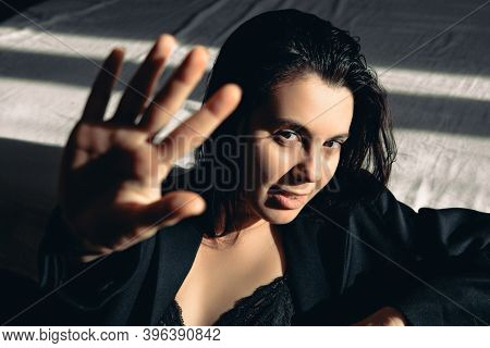 Sexy Portraits Of Young Woman In Jacket And Bralette