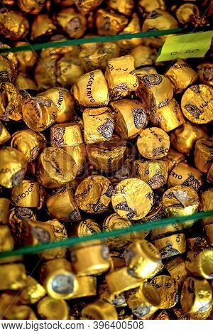 Guaranda, Bolivar, Ecuador - November 2013: Assorted Local Chocolates In Display In A Small Store In
