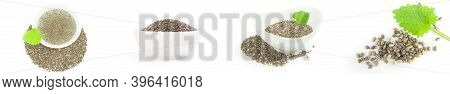 Set Of Chia Seeds Isolated On A White Background