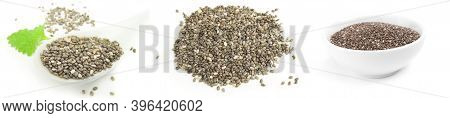 Set Of Chia Seeds Isolated On A White Background