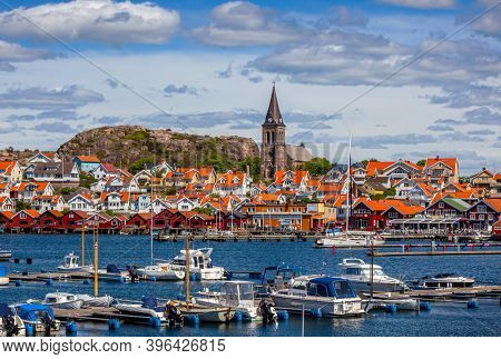 Fjallbacka, Sweden - May 26, 2016: Swedish fishing village FjÃ¤llbacka on the West coast in Bohuslan. The town is a popular summer tourist resort