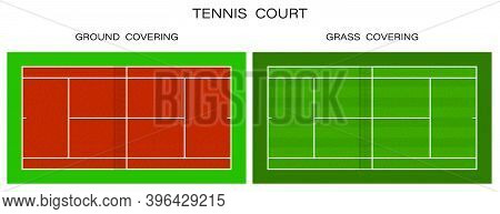 Tennis Court Top View. Grass And Ground Covering. Outdoor Tennis Court. Sports Ground For Active Rec