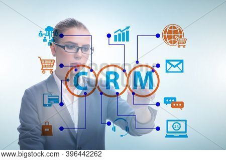 CRM custromer relationship management concept with businesswoman