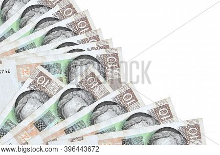 10 Croatian Kuna Bills Lies Isolated On White Background With Copy Space Stacked In Fan Close Up
