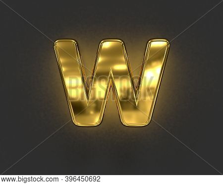 Shine Golden Metallic Alphabet - Letter W Isolated On Dark Grey Background, 3d Illustration Of Symbo