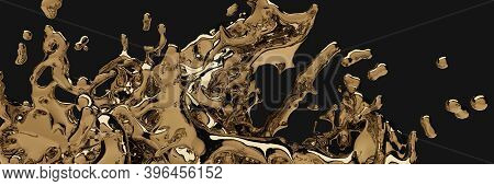 3d Render, Gold Liquids Splash, Abstract Fluid Background