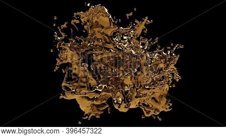 3d Render, Gold Liquids Splash, Abstract Fluid Background