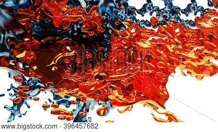 3d Render, Glossy Shiny Liquids Splash, Abstract Fluid Background