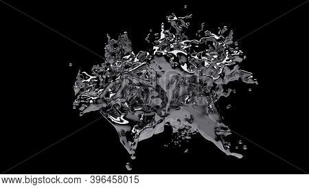 3d Render, Silver Liquids Splash, Abstract Fluid Background