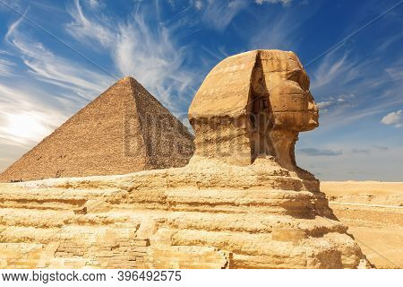 The Great Sphinx And The Pyramid Of Cheops, Giza, Egypt
