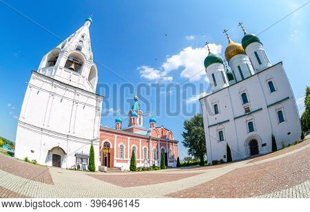 Cathedral Square With Shatrovaya Bell Tower, Assumption Cathedral, Tikhvin Church In Kolomna Kremlin
