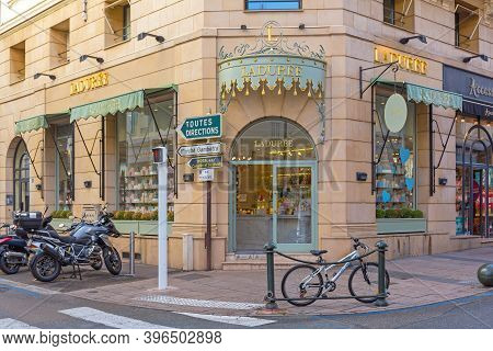 Cannes, France - February 1, 2016: Famous Upscale Bakery Laduree Specializing For French Macarons In