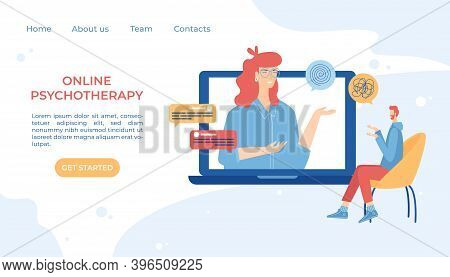 Online Psychotherapy Concept. Psychological Counseling. Vector Illustration.