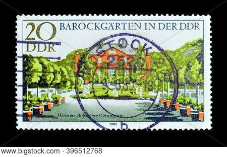 East Germany - Circa 1980 : Cancelled Postage Stamp Printed By East Germany, That Shows Baroque Gard