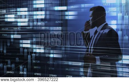 Financial Background For Business Inverstments Concept With Trading Candlesticks And Black Businessm