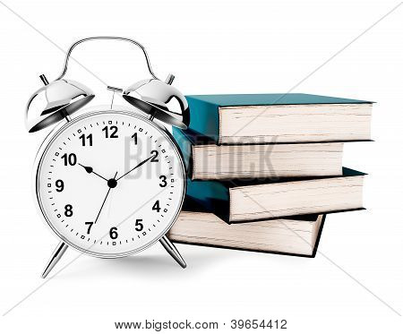 Alarm Clock With Books Isolated
