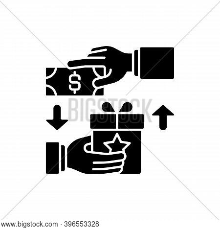 Reward Based Crowdfunding Black Glyph Icon. Individuals Contributing Small Amounts Of Money To Proje