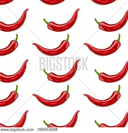 Red Chilli Pepper Isolated On White Background. Realistic Illustration. Realistic Red Hot Natural Ch