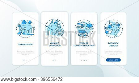Nature Damage Blue Onboarding Mobile App Page Screen With Concepts. Population Extinction. Animal Ab