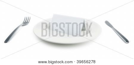 Plate With Paper Card Isolated