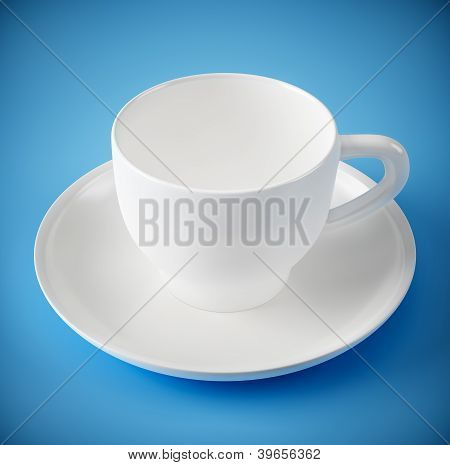 White Cup On Blue Background