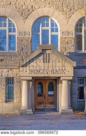 Fredrikstad, Norway - October 28, 2016: Entrance To Norces Bank Finance Building In Fredrikstad, Nor