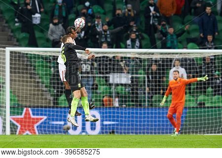 Krasnodar, Russia - November 24, 2020: Viktor Claesson Of Fc Krasnodar Battle For The Ball With Jule