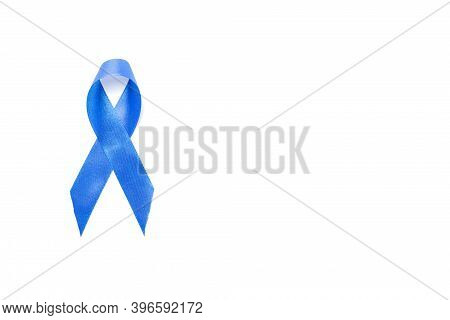 Blue Prostate Ribbon. Awareness Of Men Health In November With Blue Prostate Cancer Ribbon Isolated 