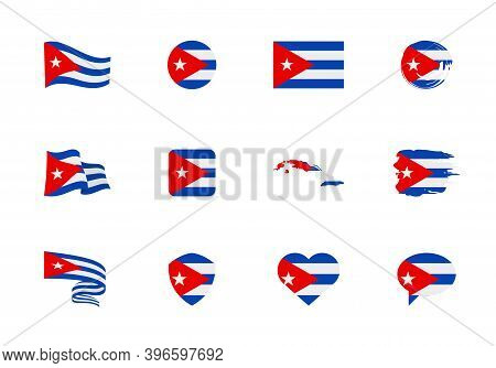 Cuba Flag - Flat Collection. Flags Of Different Shaped Twelve Flat Icons.