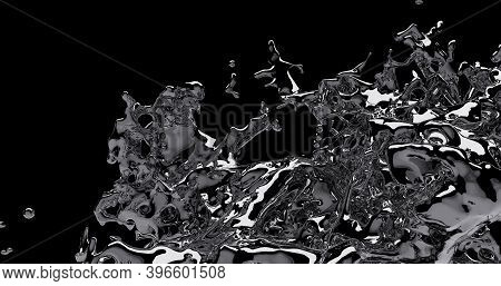 3d Render, Silver Liquids Splash, Abstract Fluid Background