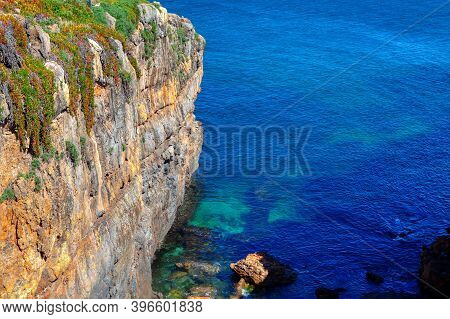 Atlantic Ocean Coastal Cliff . Natural Shoreside Crag