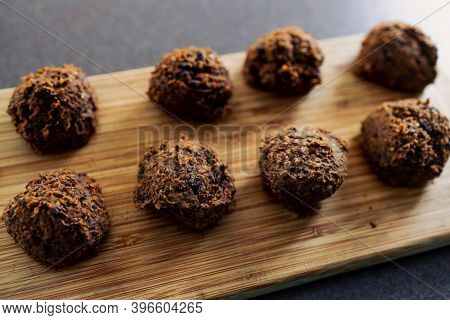 Plant-based Food, Vegan Meatballs Made Of Black Beans Mushroom Mince And Textured Vegetable Protein