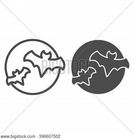 Bat With Full Moon Clouds Line And Solid Icon, Halloween Concept, Big Moon And Two Bats Sign On Whit