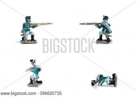 4 In 1 Image Of Handmade Tin Soldiers With Musket On The White Background
