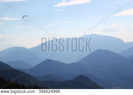 Exciting And Adventurous Hobby: Awesome Paragliding Moment: Paragliding Concept / Paraglider Flying 