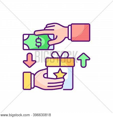 Reward Based Crowdfunding Rgb Color Icon. Individuals Contributing Small Amounts Of Money To Project