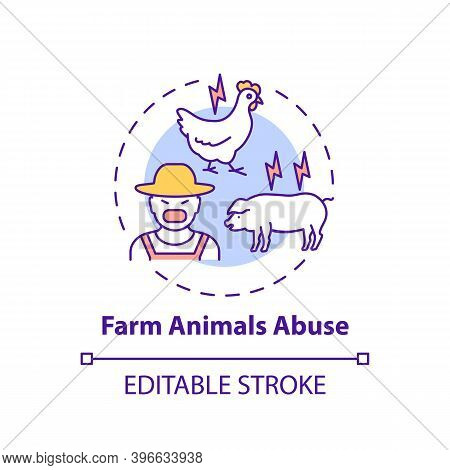Farm Animal Abuse Concept Icon. Ranch Livestock Harm. Cattle Violence. Unethical Industry. Wildlife 