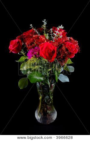 Bouquet de rosas em vaso de vidro