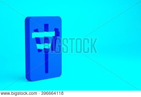 Blue Mahjong Pieces Icon Isolated On Blue Background. Chinese Mahjong Red Dragon Game Emoji. Minimal