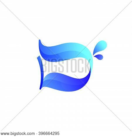 Clean Blue D Letter Logo With Water Splash And Drops. Vector Icon Perfect For Ecology Labels, Pool E