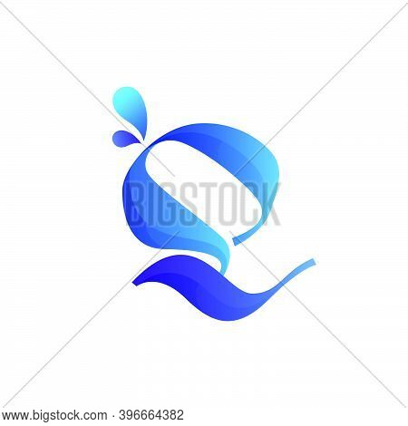 Clean Blue Q Letter Logo With Water Splash And Drops. Vector Icon Perfect For Ecology Labels, Pool E