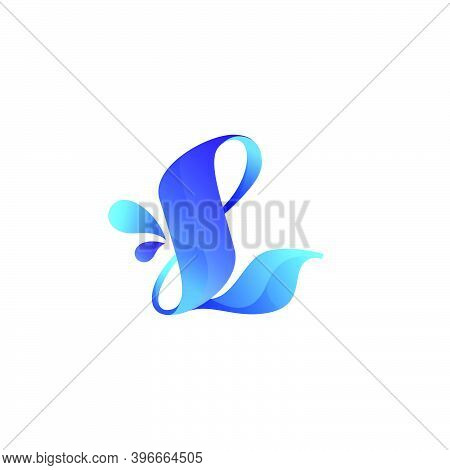 Clean Blue L Letter Logo With Water Splash And Drops. Vector Icon Perfect For Ecology Labels, Pool E
