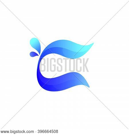 Clean Blue C Letter Logo With Water Splash And Drops. Vector Icon Perfect For Ecology Labels, Pool E